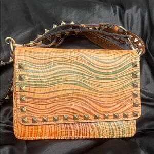 Patricia Nash italian leather Striped cross body bag